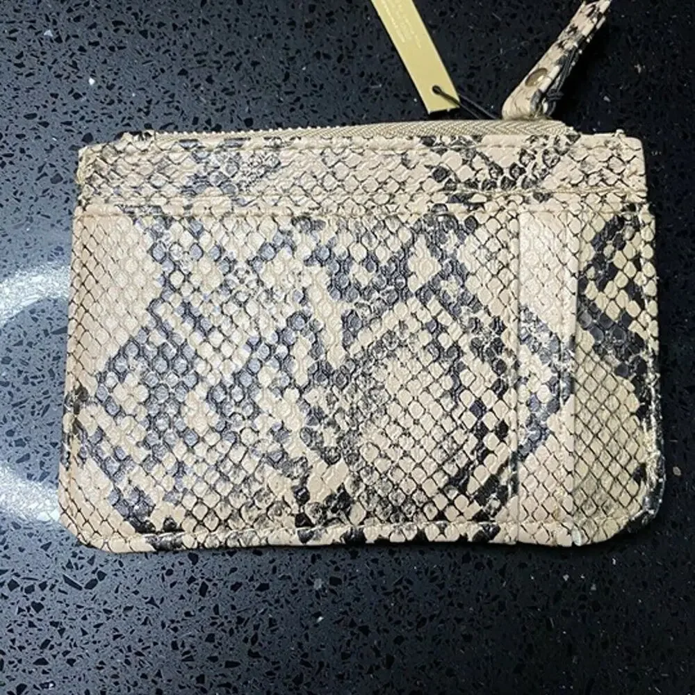 SIENNA MAE Lennon Vegan Leather Card Wallet | Snakeskin Print Zip Coin Purse NWT